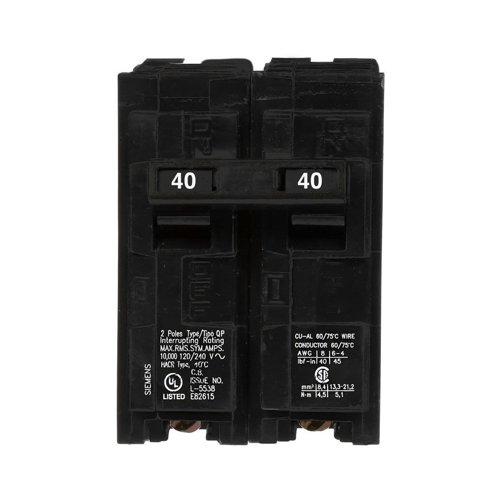 4 - Siemens Q240 Circuit Breakers: 40 Amp - 2 Pole - 120/240 VAC - 10kA - NEW 4 - Siemens Q240 Circuit Breakers: 40 Amp - 2 Pole - 120/240 VAC - 10kA - NEW
