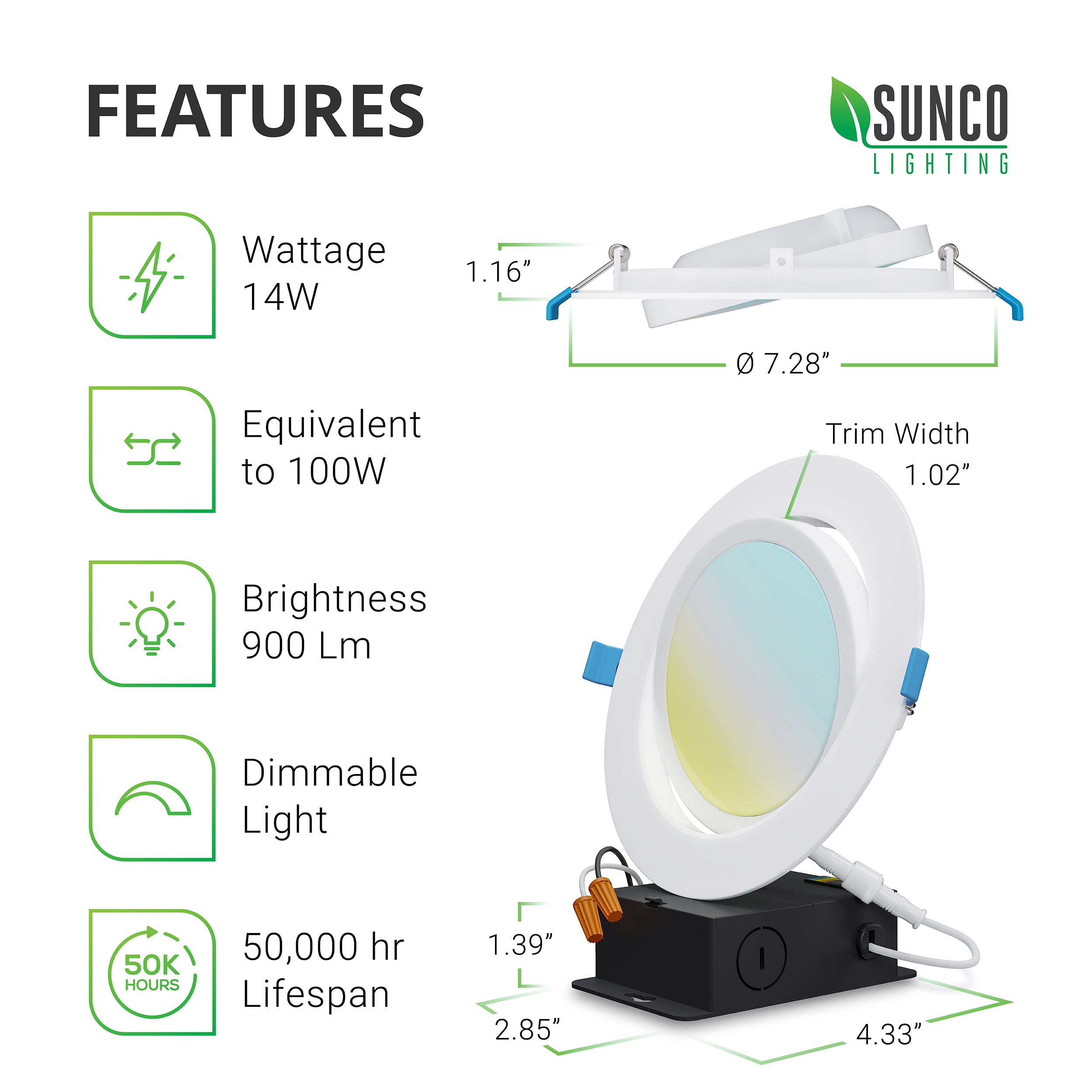 LED Recessed Lighting Kit, 6-Inch, Slim Gimbal, Selectable CCT LED  LIGHTING SUNCO – Sunco Lighting