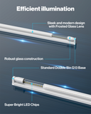 Features of the 18W T8 LED Tube. This is an instant on light, which means no waiting for the light to power on. Flip the switch and it turns on. The durable construction of this clear lens LED linear tube helps sustain this LED replacement for fluorescent tubes during its long lifespan. Also, since our LEDs do not use fluorescence, the light stays bright and will not darken over time. Replace your fluorescent tubes with Sunco T8 LED tubes for unmatched light quality and brightness.