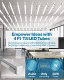 T8 LED Tube, 4FT, Frosted, Plug & Play, Hybrid Type A+B, 20W, 2400 Lumens