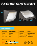Sunco Lighting Selectable 3 CCT Wall Pack Specifications 7600LM 60W 0-10V Dimmable 17 Year 50,000 Hr. Lifespan 7-Year Warranty