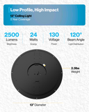 Sunco Lighting 13" Selectable Black Ceiling Light Specifications 2500 Lumens 24 Watts 130 Voltage 120 Beam Angle
