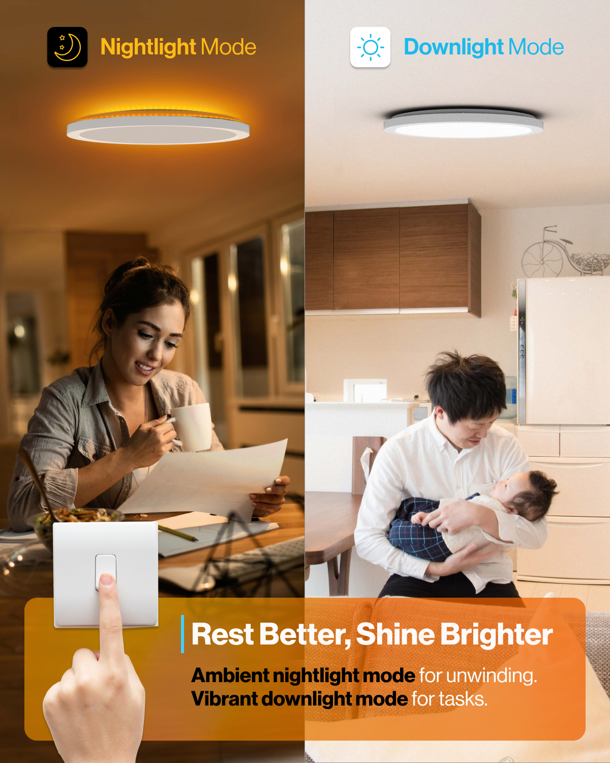 Sunco Lighting 13" White Selectable Ceiling Light Dual Lighting Nightlight Mode for Relaxing Downlight Mode for Productivity