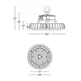 UFO High Bay 100W LED Fixture, 14200 Lumens, dimensions