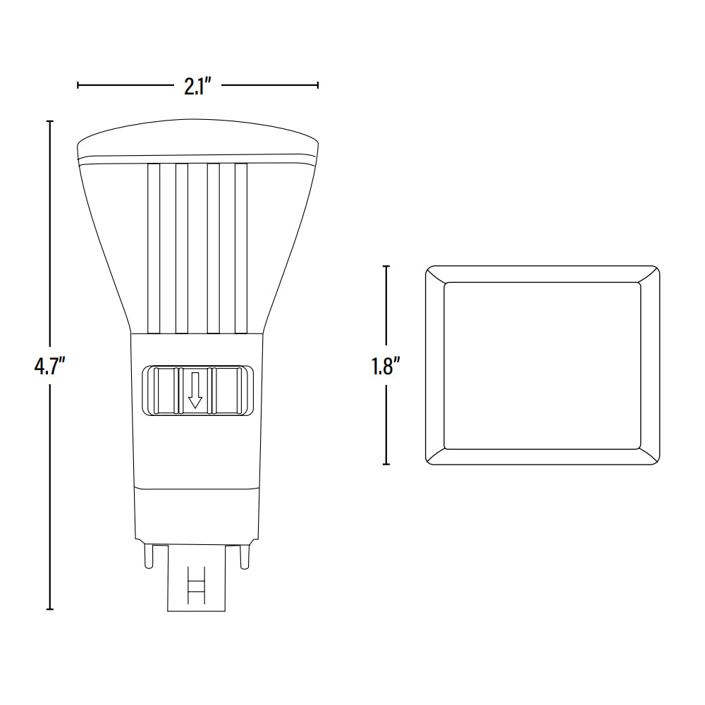 LED PL Retrofit Lamp, G24q 4-Pin, 950 Lumens, CCT Selectable, Long Vertical dimensions
