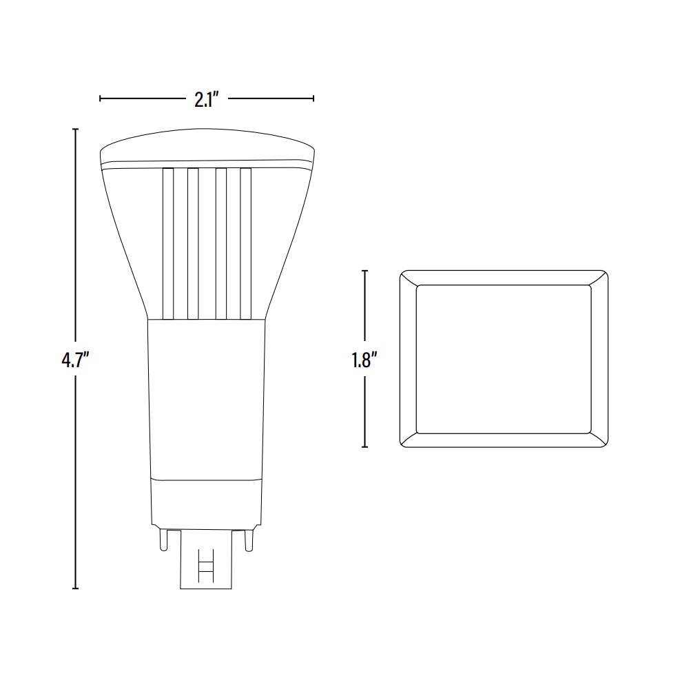 LED PL Retrofit Lamp, G24q 4-Pin, 950 Lumens, Long Vertical, dimensions