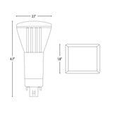 LED PL Retrofit Lamp, G24q 4-Pin, 950 Lumens, Long Vertical, dimensions