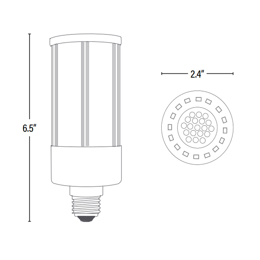 LED Corn Bulb, 16W, 2080 Lumens, dimensions