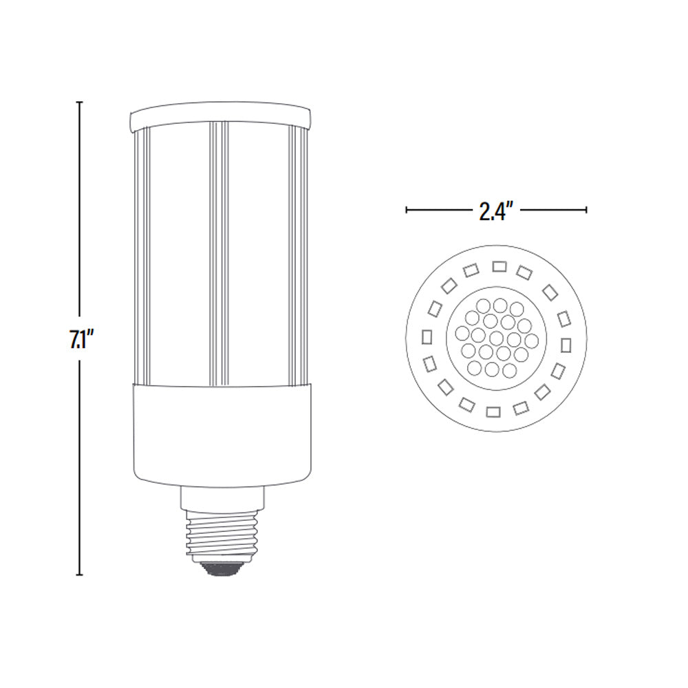 LED Corn Bulb, 22W, 2860 Lumens, dimensions