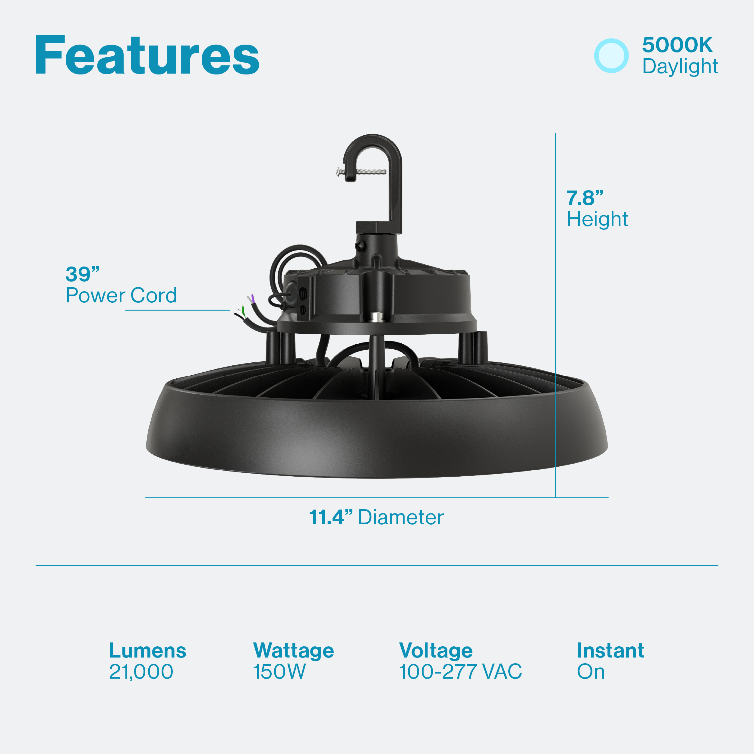 UFO High Bay 150W LED Fixture, J-Hook | LED LIGHTING | SUNCO – Sunco  Lighting