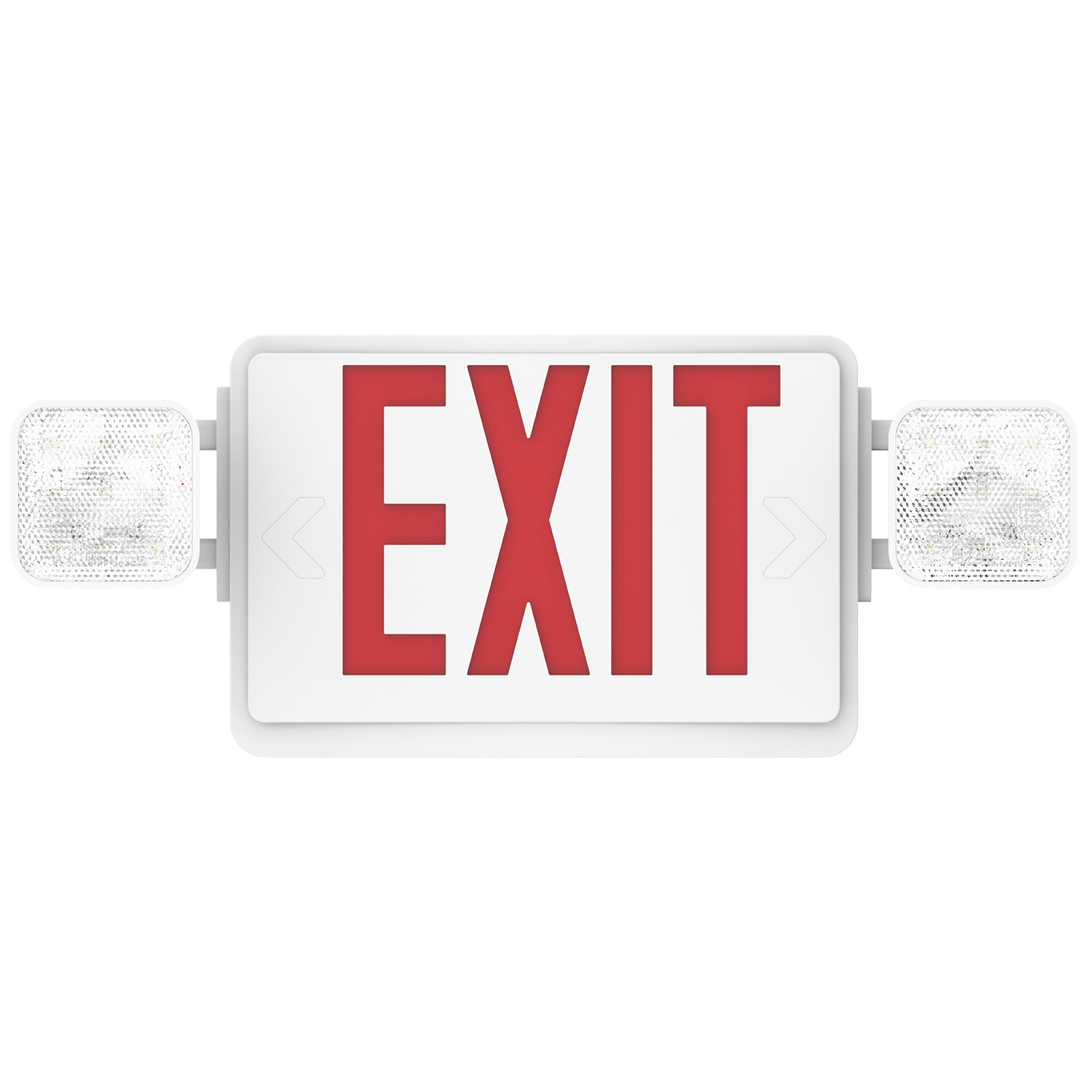 The Sunco 2 Head LED Exit Sign features a bright US standard red letter signage with knockout directional arrows and 2 faceplates so you can either mount it on a ceiling or on a wall. Includes 2 LED heads or LED lamps on either side of the sign that are adjustable. Reposition them to shine the emergency light where you need it during a power outage. Includes a 90-minute backup battery for emergency safety light in indoor, high traffic areas.