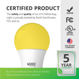 A15 LED Bulb, Yellow Bug Light, 600 Lumens