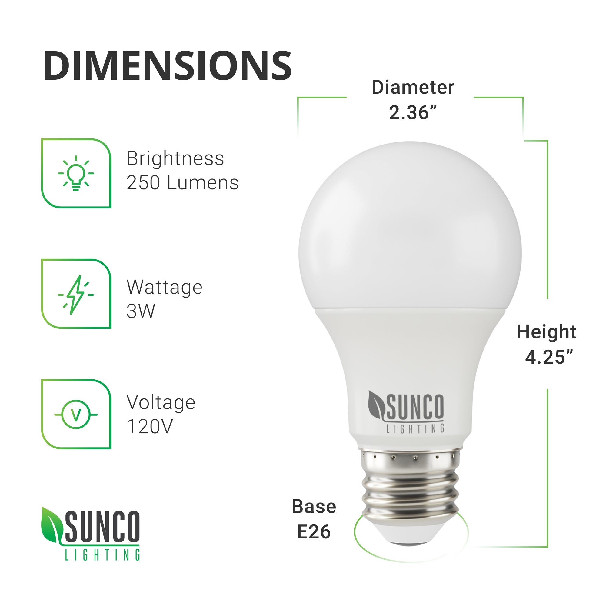 A19 3W LED Bulb, 250 Lumens