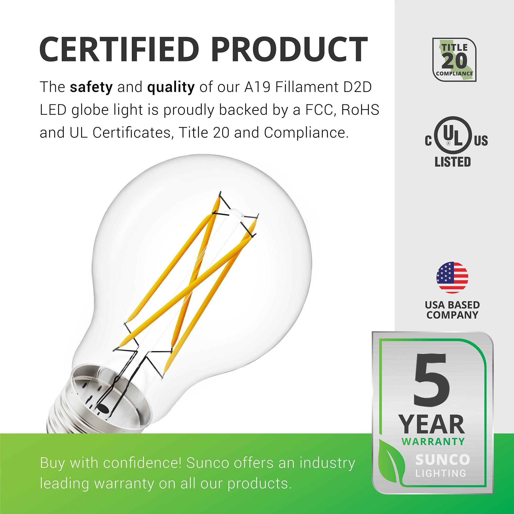 A19 8.5W LED Bulb, Filament, Dusk to Dawn, 800 Lumens