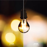 This A19 LED Filament Bulb with Dusk to Dawn provides a nice amber glow with its 2700K Soft White color temperature. 2700 Kelvin color temperature is a warm, cozy hue that works well in relaxed settings such as living rooms, bedrooms, libraries, and on table tamps. Pictured is a set of A19 LED Filaments in string lights decorating an outdoor patio space.