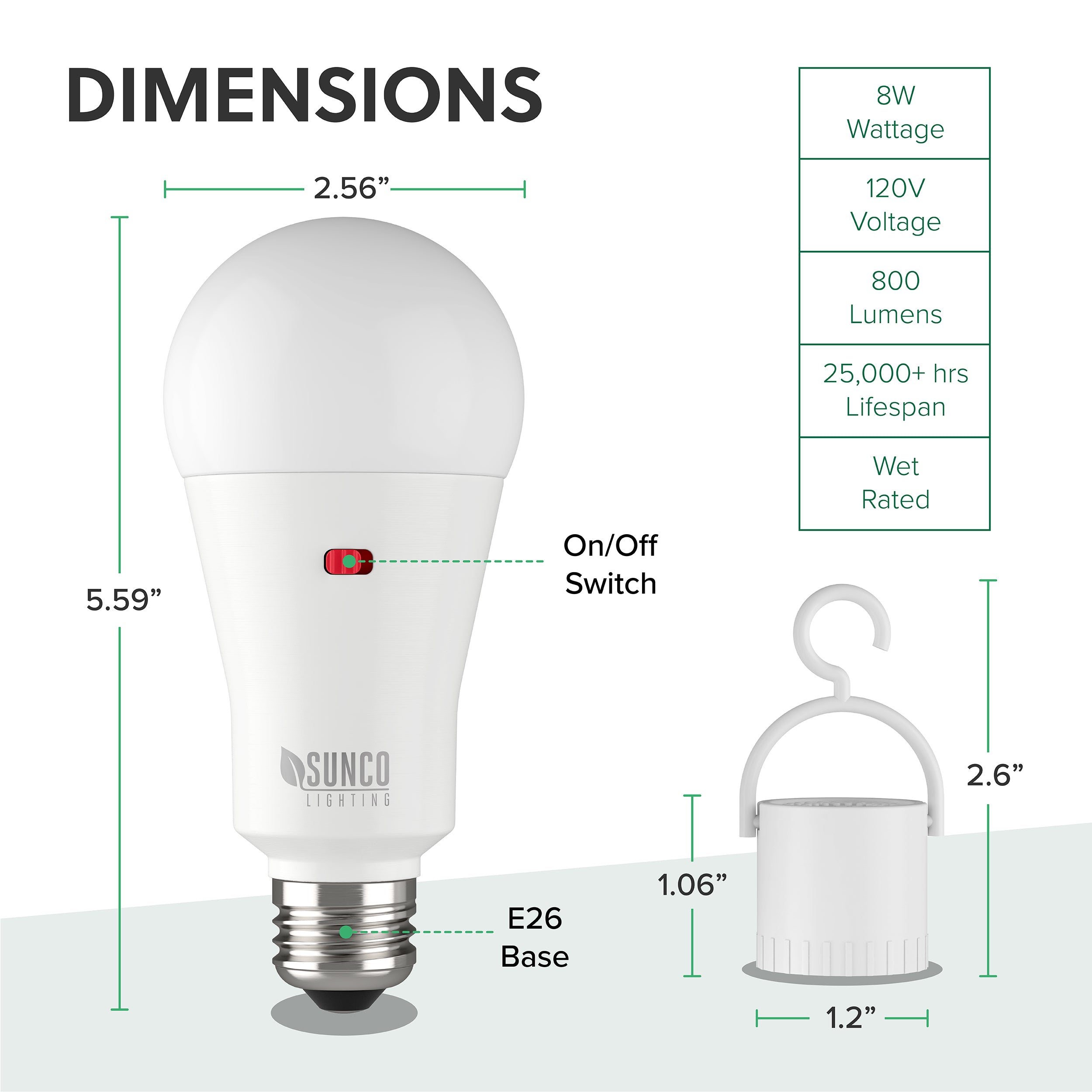 A21 LED Bulb with Emergency Backup Battery, 8W, 800 Lumens
