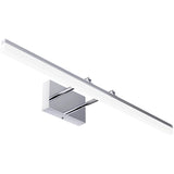 Sunco Lighting Alta Modern Bar LED Vanity Light with Tunable White features 3 color temperature choices you can select with a light switch. Follow the simple instruction manual to install this adjustable vanity light with selectable CCT. Image shows the vanity light seen from below. Note the dual telescoping arms which extend the light away from or closer to the fixture base or canopy. The streamlined look of a bar vanity light suits bathrooms, makeup mirrors, and much more.