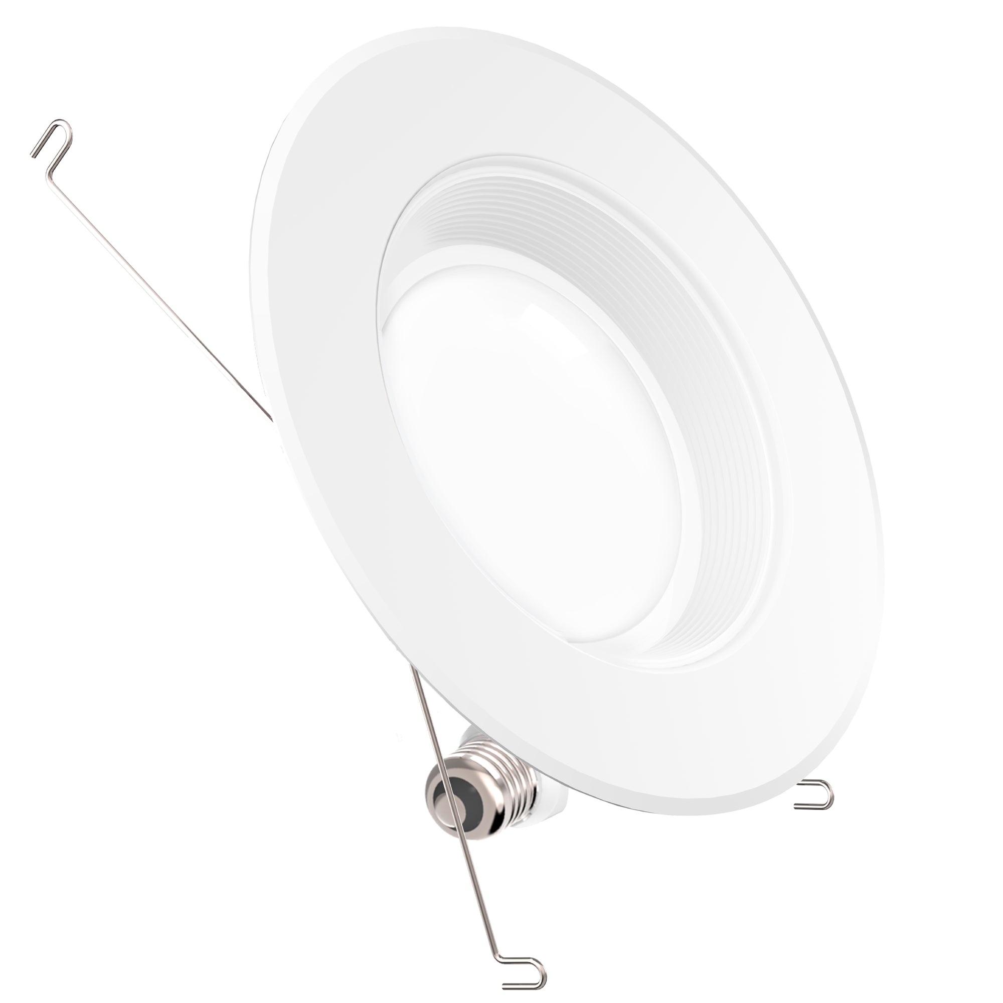 The 5- or 6-inch LED retrofit downlight from Sunco Lighting includes baffle trim, an E26 adapter, TP24 connector, adjustable mounting clips, and a long lifetime LED with 35,000 lifetime hours. This 13W LED is a 75W equivalent. That means you save energy when you switch to this LED from more traditional light bulbs. This bright LED provides 1050 lumens in a 90-degree beam angle. 