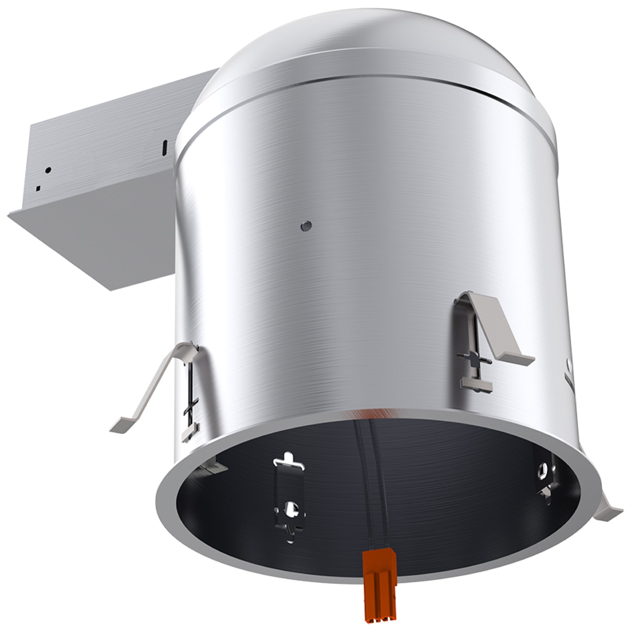 Sunco airtight and IC Rated 6-inch remodel cans accept LED retrofit downlights (sold separately) with the included TP24 connector. In this image the connected junction box, flexible conduit, TP24 connector, and mount clips are visible. The remodeling or mount clips push from inside the can to secure the can to the ceiling. Running on 120/277V, this can helps you remodel finished ceilings with downlight without tearing up your ceilings. Bulk Buyer Options Available!