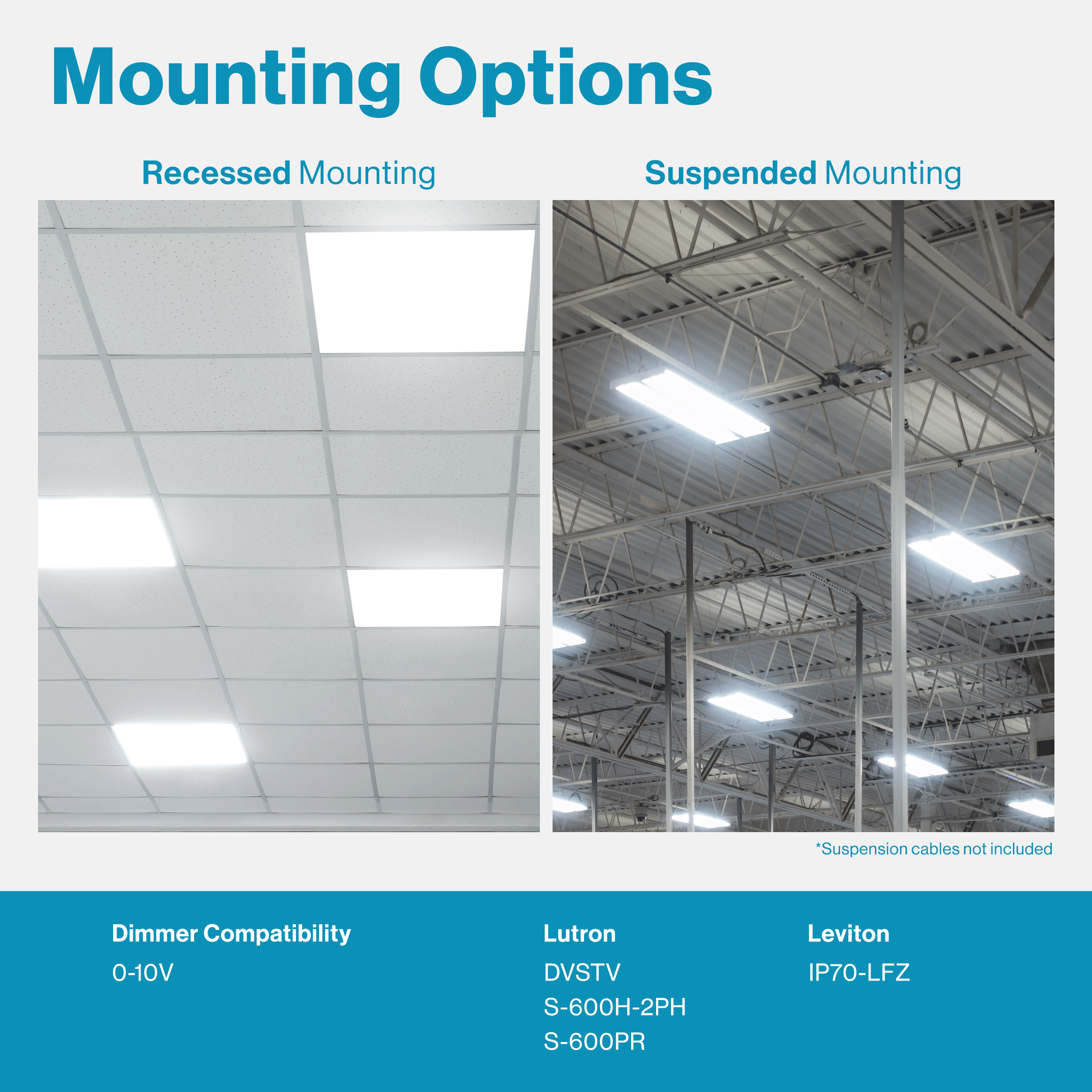 Use flexible mounting brackets to easily install this 0-10V dimmable 2x2 Sunco Lighting Ceiling Panel through recessed and suspended mounting options.