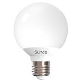 This damp rated G25 LED Globe light bulb is dimmable with an E26 base. The omnidirectional bulb suits vanities as lights on either side of a mirror, decorative light fixtures, and pendant lights. The G25 LED is UL listed and Energy Star certified. The bulb consumes only 6W and is a 40W equivalent. With a frosted, durable housing, this LED bulb provides great accent lighting.