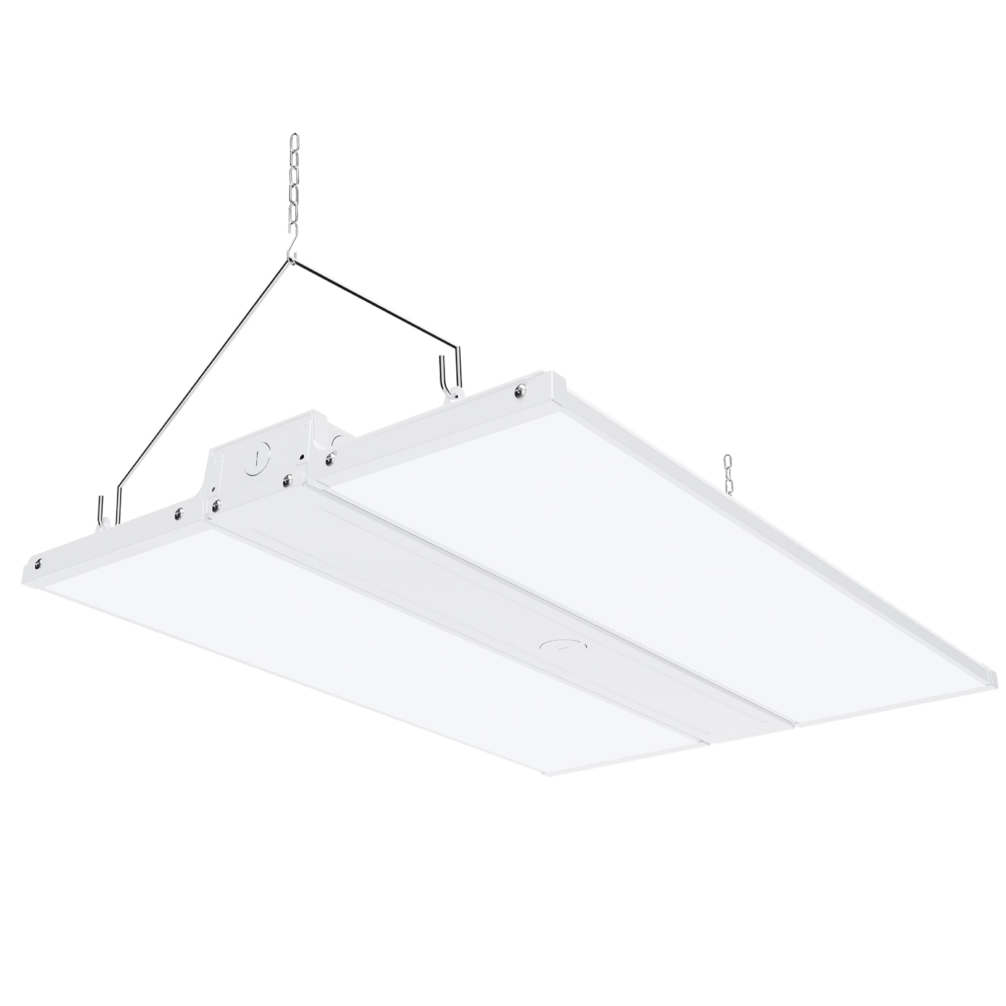 Dimmable 220W LED Linear High Bay from Sunco Lighting is 2 feet long and offers instant on, bright light for warehouse, gymnasium, workshop or industrial space. This 30800 lumen area light comes with chains for hanging high bay light fixture. The 220W LED is a 800W equivalent with a beam spread of 38ft to 72ft. The fixture is UL listed and FCC certified. Dim via 1-10V dimming.