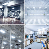 Lighting applications for the Linear High Bay. This instant on area light can be suspended from the included hanging chains to provide bright light in your exercise space or gym above workout machines, in a warehouse with a high ceiling, or in your wood workshop. This fixture is dimmable via 1-10V dimming and also offers 15400 lumens of bright light for task lighting where you need it.