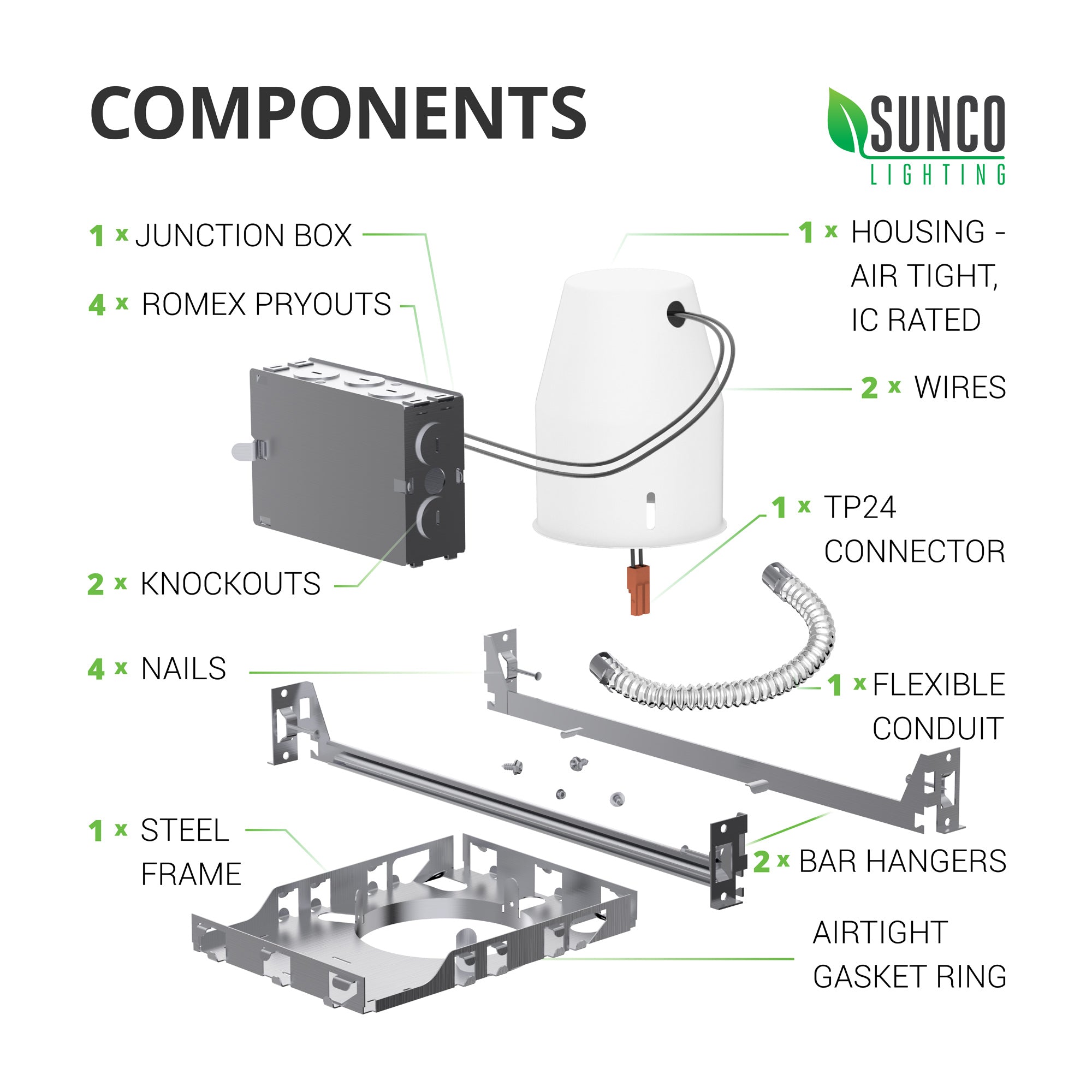 Sunco 10-Pack 4" Recessed Lighting Housing - New Construction Air Tight IC Rated Can Lights, 120-277V
