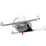 This air tight and IC rated 4-inch Recessed Can for new construction features a j-box, adjustable bar hangars (for joist type installation or suspended ceilings), a TP24 connector and is IC rated for safety. This commercial rated can housing uses 120/277V. Image shows the new construction recessed lighting can. Quickly install this 4-inch can in framing with our simple install manual before drywall and ceiling is finished. Includes can only. LED not included.