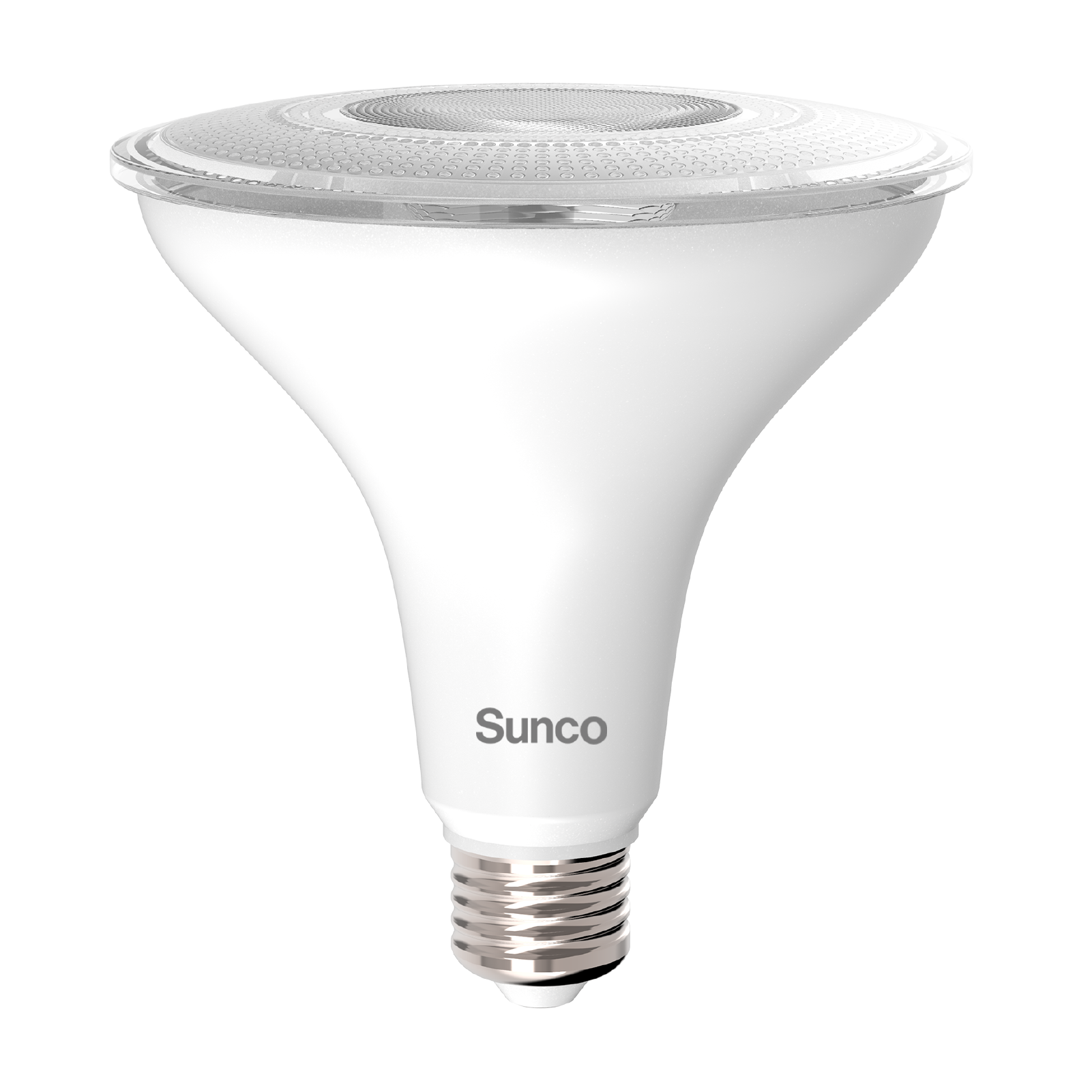 This Sunco PAR38 LED Bulb with an E26 base includes a Dusk to Dawn sensor and a radar motion sensor. The Dusk to Dawn feature means the light will only turn on at night, when no light is detected by the sensor. The radar motion sensor means that, if no light is detected, the sensor will detect motion within 15ft and turn on when needed. The light will then stay on while motion continues, but will stop after 25 seconds of no detected motion. Bulb is a spotlight with a 40-degree beam angle.