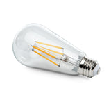 Sunco Lighting ST64 LED Bulb seen here on its side to show off the unique retro edison bulb style and its E26 base. This 8.5W LED light bulb is an LED replacement for 60W incandescent bulbs. Features a glass housing and 800 lumens of dimmable light. Best in open fixtures where you can show off that popular filament light. Has a high CRI 90+ for crisp textures and vibrant colors. Great for kitchens, restaurants, patios, and anywhere you want to show off food in natural-looking light. Wet rated.