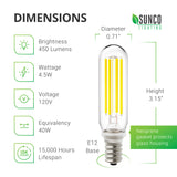 T6 LED Tubular Bulb, Filament, Candelabra, 450 Lumens