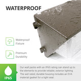 Waterproof fixture. IP65 rated LED Wall Packs from Sunco Lighting can stand up to the elements to provide reliable exterior lighting. The wet rated, durable housing includes an EVA material gasket for a tight seal. Image shows this 120W Wall Pack with train splashing on its housing. You can clearly see the hinge that opens up the base during installation. Features an internal level to help with accurate placement.